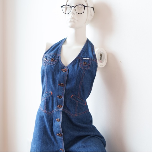 FALMERS Halter Midi Dress, Indigo Blue Vintage, size Medium 6 - Picture 3 of 11
